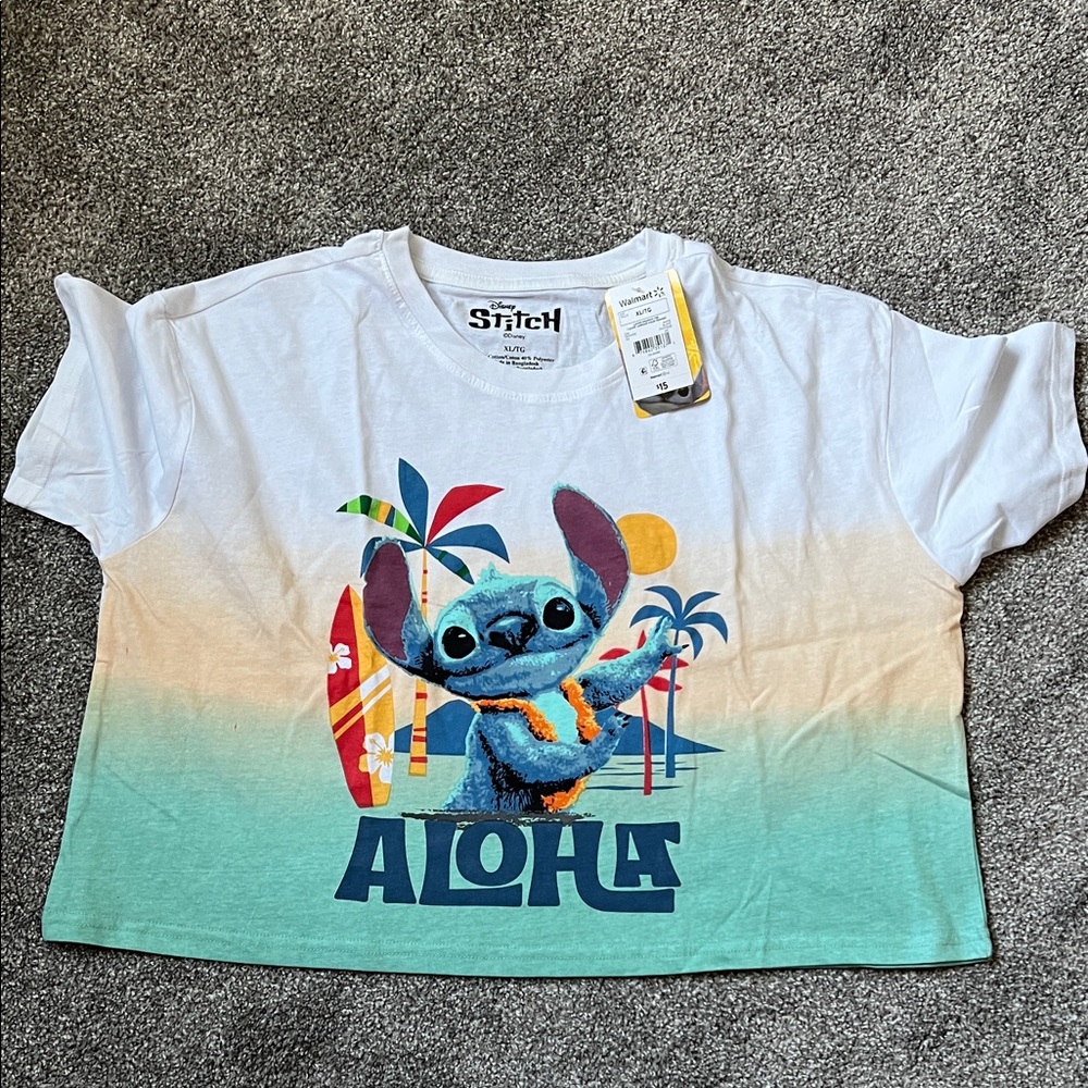 NWT - Disney White & Teal Stitch Aloha Graphic Boxey Tee